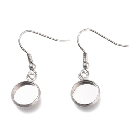 Earwires with cabochon setting stainless steel 10 mm 2 pcs