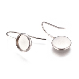 Ear hook with cabochon setting stainless steel 8 mm 2 pcs