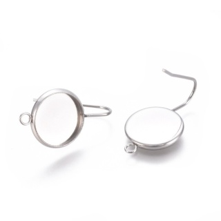 Ear hook with cabochon setting and eyelet stainless steel 12 mm 2 pcs