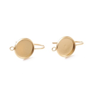 Ear hook with cabochon setting and eyelet stainless steel gold color 12 mm 2 pcs IP coating