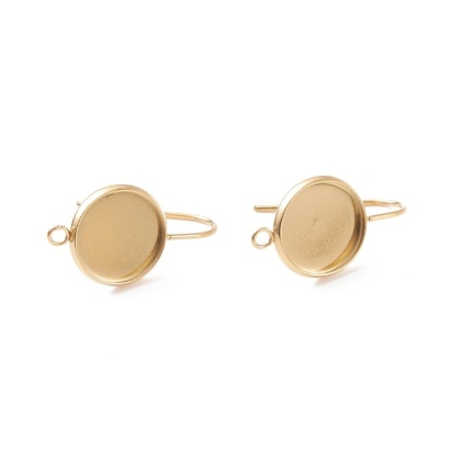 Ear hook with cabochon setting and eyelet stainless steel gold color 12 mm 2 pcs IP coating