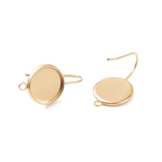 Ear hook with cabochon setting and eyelet stainless steel gold color 12 mm 2 pcs IP coating