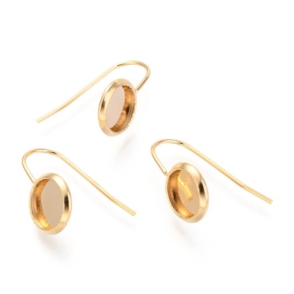 Ear hook with cabochon setting stainless steel gold color 8 mm 2 pcs