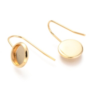 Ear hook with cabochon setting stainless steel gold color 8 mm 2 pcs
