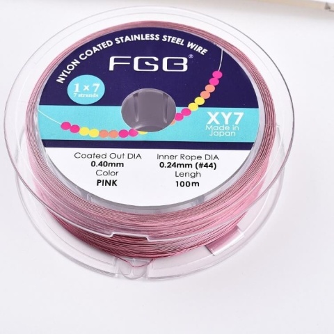 Japanese round nylon coated steel wire 0.4 mm 2 m pink Japanese round nylon coated steel wire 0.4 mm 2 m pink
