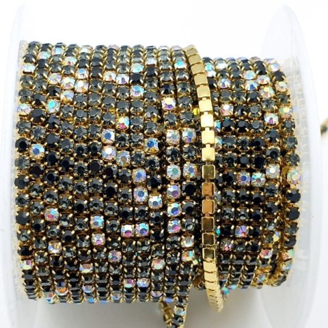 Chain of ribbon with crystals 2mm 30 cm Black AB mix A12 Chain of ribbon with crystals 2mm 30 cm Black AB mix A12