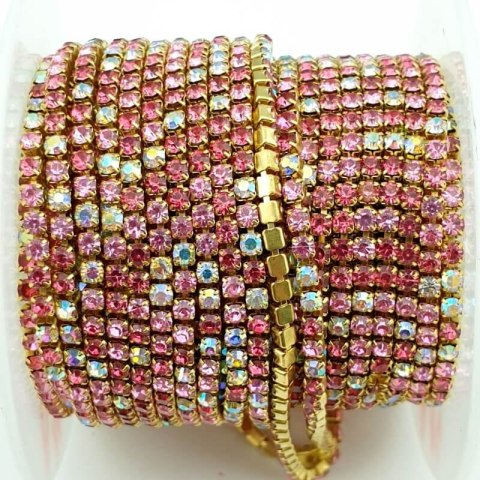 Chain ribbon with crystals 2mm 30 cm Rose AB mix A14 Chain ribbon with crystals 2mm 30 cm Rose AB mix A14