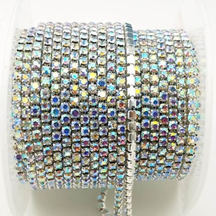 Łańcuszek taśma z kryształkami 2mm 30 cm Crystal AB AA1