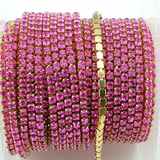 Chain of ribbon with crystals 2mm 30 cm Fuchsia A15