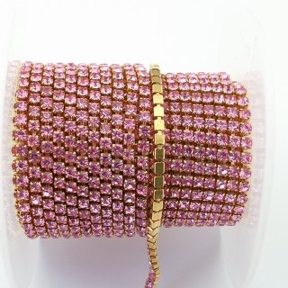 Chain ribbon with crystals 2mm 30 cm Pink A17
