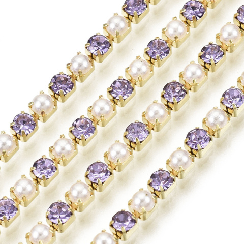 Łańcuszek taśma z kryształkami 2mm 30 cm Violet GP21 Łańcuszek taśma z kryształkami 2mm 30 cm Violet GP21