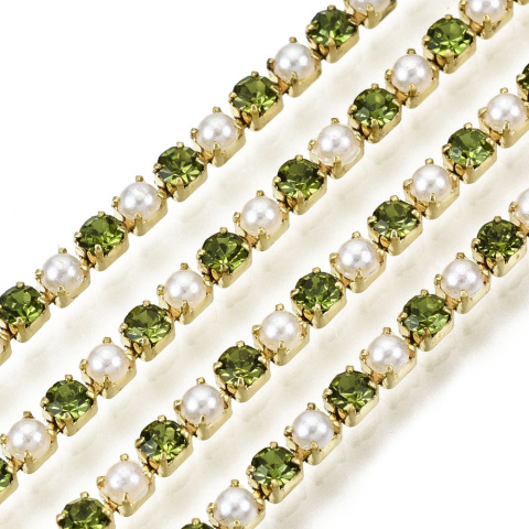 Chain ribbon with crystals 2mm 30cm Olivine GP23 Chain ribbon with crystals 2mm 30cm Olivine GP23