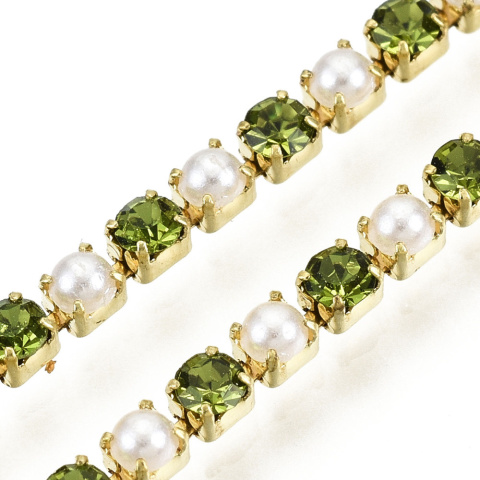 Chain ribbon with crystals 2mm 30cm Olivine GP23 Chain ribbon with crystals 2mm 30cm Olivine GP23