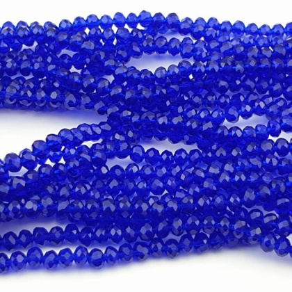 Glass beads 4x3 mm string Transparent Blue