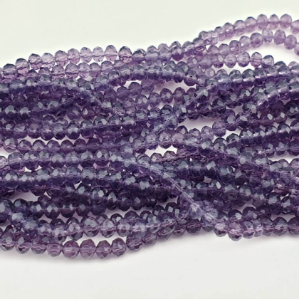 Glass beads 4x3 mm string Transparent Purple
