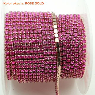 Chain of ribbon with crystals 2mm 30 cm Fuchsia RG15