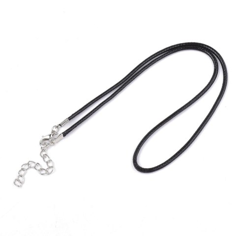 Sznurek woskowany z zapięciem 1,5 mm 45+5 cm czarny Sznurek woskowany z zapięciem 1,5 mm 45+5 cm czarny