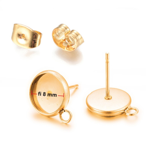Sztyfty baza kaboszonu z oczkiem 8 mm stal chirurgiczna kolor złoty 4 szt Sztyfty baza kaboszonu z oczkiem 8 mm stal chirurgiczna kolor złoty 4 szt