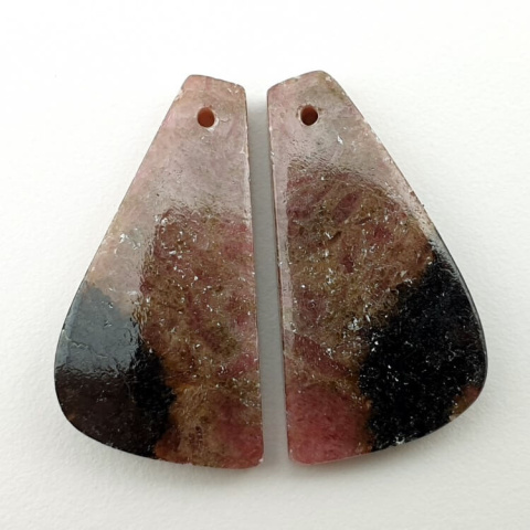 Rhodonite pair of cabochons with hole 29x15 mm no. P33 Rhodonite pair of cabochons with hole 29x15 mm no. P33