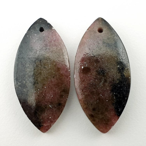 Rhodonite pair of cabochons with hole 30x15 mm no. P45 Rhodonite pair of cabochons with hole 30x15 mm no. P45