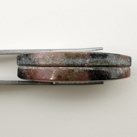 Rhodonite pair of cabochons with hole 34x16 mm no. P39 Rhodonite pair of cabochons with hole 34x16 mm no. P39
