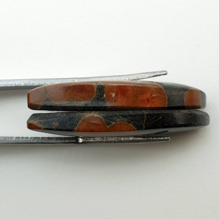 Walnut obsidian pair of cabochons with hole 31x13 mm no. P324