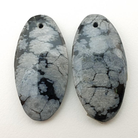 Snow obsidian pair of cabochons with hole 27x14 mm no P203 Snow obsidian pair of cabochons with hole 27x14 mm no P203
