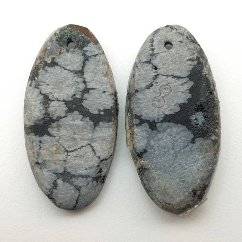 Snow obsidian pair of cabochons with hole 27x14 mm no P203 Snow obsidian pair of cabochons with hole 27x14 mm no P203