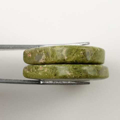 Unakit pair of cabochons with hole 27x27 mm no. P153 Unakit pair of cabochons with hole 27x27 mm no. P153