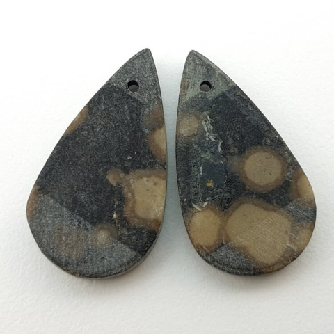 Variolite pair of cabochons with hole 23x12 mm no P247 Variolite pair of cabochons with hole 23x12 mm no P247