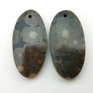 Variolite pair of cabochons with hole 25x12 mm no P253