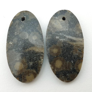 Variolite pair of cabochons with hole 25x13 mm no P254