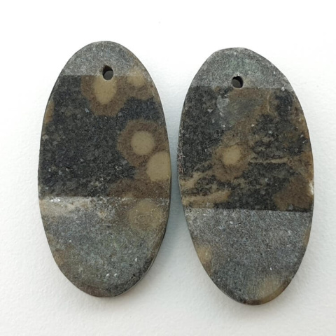 Variolite pair of cabochons with hole 25x13 mm no P254 Variolite pair of cabochons with hole 25x13 mm no P254