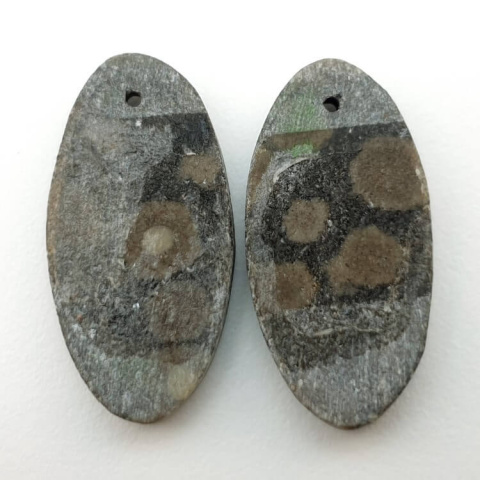 Variolite pair of cabochons with hole 26x13 mm no P250 Variolite pair of cabochons with hole 26x13 mm no P250