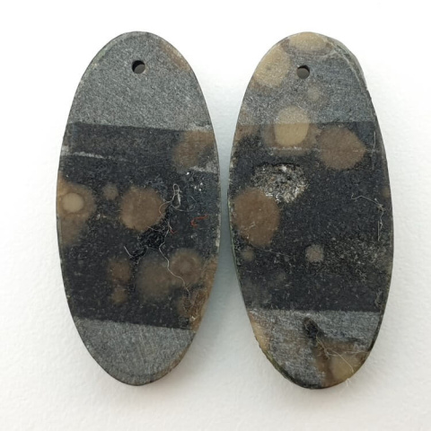 Variolite pair of cabochons with hole 27x13 mm no P258 Variolite pair of cabochons with hole 27x13 mm no P258