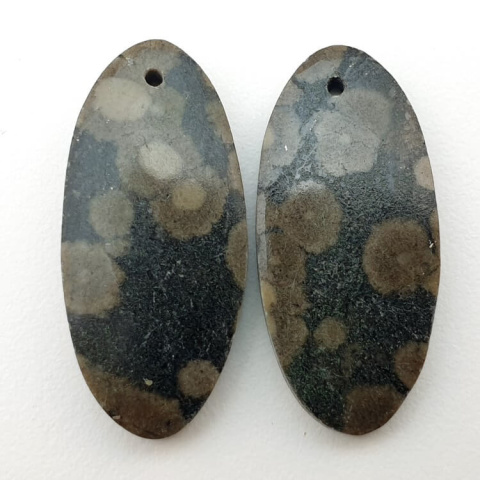 Variolite pair of cabochons with hole 28x13 mm no P246 Variolite pair of cabochons with hole 28x13 mm no P246
