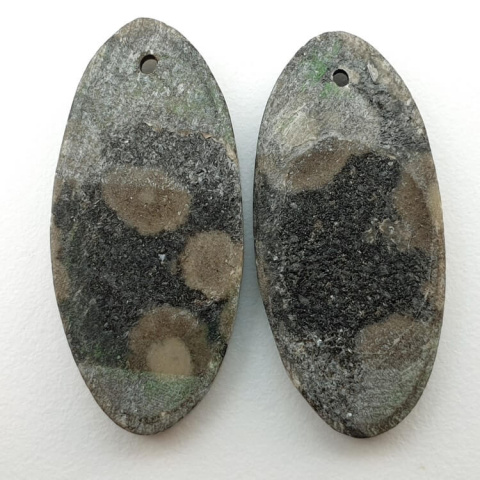 Variolite pair of cabochons with hole 28x13 mm no P246 Variolite pair of cabochons with hole 28x13 mm no P246