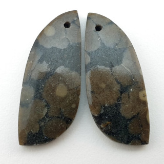 Variolite pair of cabochons with hole 29x11 mm no P257