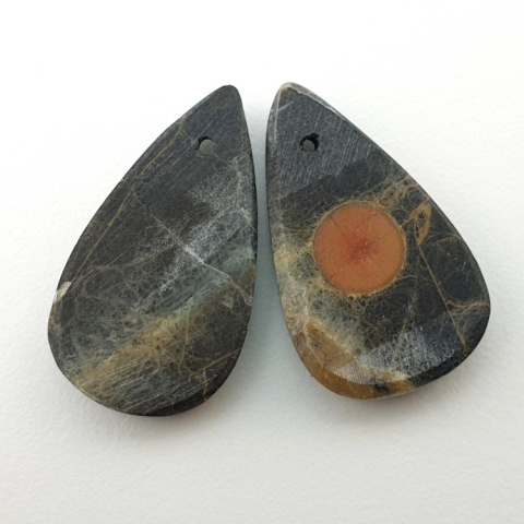 Walnut obsidian pair of cabochons with hole 23x14 mm no. P500 Walnut obsidian pair of cabochons with hole 23x14 mm no. P500