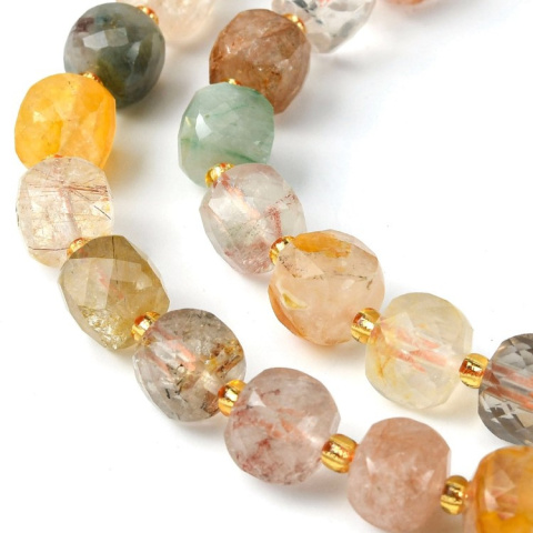Multicoloured quartz faceted cube with hole 8x8 mm 4 pcs. Multicoloured quartz faceted cube with hole 8x8 mm 4 pcs.