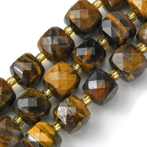 Tiger's eye bead faceted cube with hole 8x8 mm 4 pcs. Tiger's eye bead faceted cube with hole 8x8 mm 4 pcs.