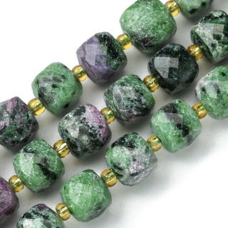 Zoisite with ruby faceted cube with hole 8x8 mm 4 pcs.