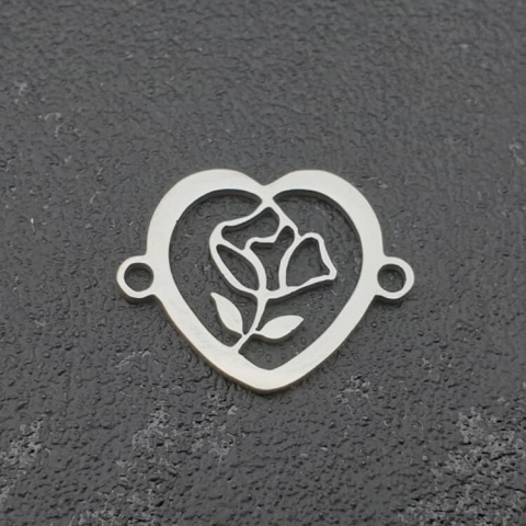 Connector heart with rose stainless steel 19x15 mm 1pc Connector heart with rose stainless steel 19x15 mm 1pc