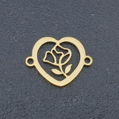Łącznik serce z różą stal chirurgiczna 19x15 mm 1szt kolor złoty Łącznik serce z różą stal chirurgiczna 19x15 mm 1szt kolor złoty