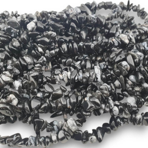 Obsydian śnieżny sieczka 5-8 mm sznurek 10 cm Obsydian śnieżny sieczka 5-8 mm sznurek 10 cm