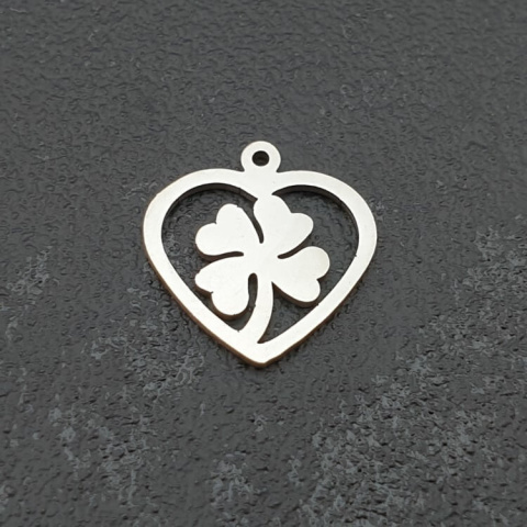 Pendant heart with clover stainless steel 15x14 mm 1pc Pendant heart with clover stainless steel 15x14 mm 1pc
